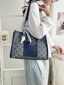 2026新款大容量围巾手提包，时尚单肩帆布通勤包 - 藍色 - 查看 2