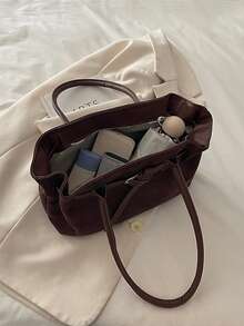 新款豹纹腰带，简约时尚通勤包，欧美风，复古大容量女士腋下手提包 - 咖啡棕 - 查看 4