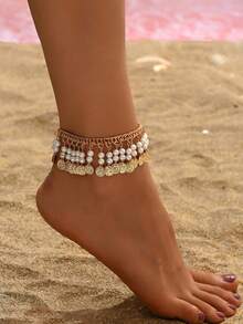 1pc Bohemian Style Exaggerated Beaded Vintage Coin Anklet, Suitable For Beach Holiday Wear - Gold - View 2
