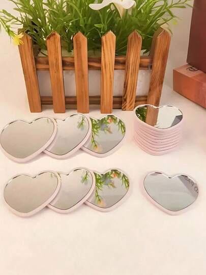 1/5/10/20pcs Heart-Shaped Portable Makeup Mirror, Cute & Compact, Suitable For Birthday, Bridesmaid, Bachelorette Party, Wedding Gift, Party Favors