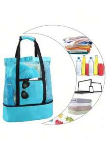 1pc Oversized Mesh Beach Bag - Anti-Sand Swimming Tote Bag, Extra Large Capacity, Suitable For Family Use, Foldable & Lightweight, With Zipper And Extra Pockets, Can Carry Toys And Beach Vacation Essentials - Multicolor - View 4