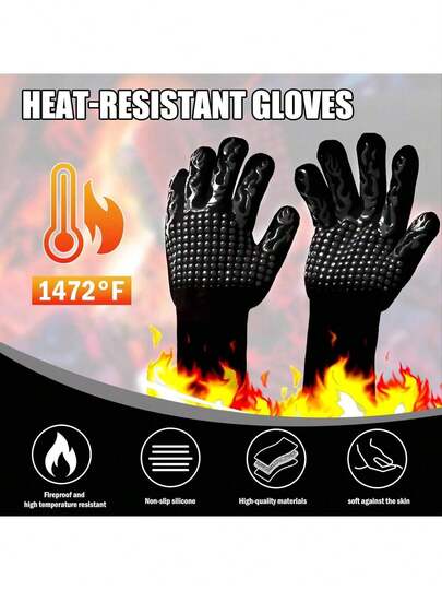 Guantes para BBQ, resistentes al calor y a las llamas, mitones de silicona antideslizantes lavables, aislados para horno de microondas y cocina, guantes de cinco dedos para barbacoa, camping, ahumador, parrilla, cocina, hornear