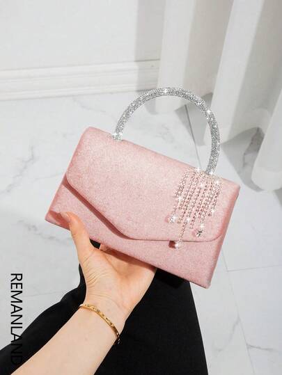 REMANLAND Shiny Evening Clutch Bag, Elegant Fashion Envelope Bag, Rhinestone Decorated Handbag, Party & Wedding Bridal Purse