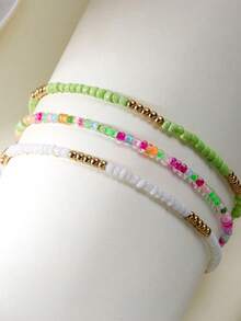 3pcs/Set Bohemian Beaded Multi-Layer Anklet, Fashion Versatile Suitable For Summer Beach Vacation Wear, Gift - Multicolor - View 2