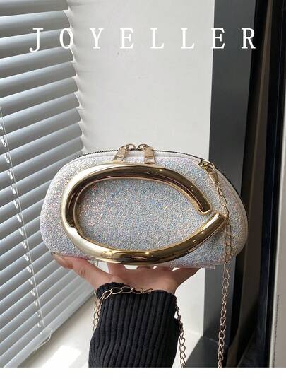 New Arrival Niche Luxury Shell Bag, Rhinestone Evening Clutch, Sparkling Shell Handbag, Luxury Evening Bag With Chain Strap, Suitable For Dates And Commuting