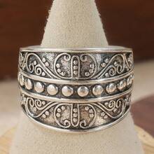 Vintage Wide Band Copper Handcrafted Pattern Ring, Suitable For Boho Style Women, (Silver, Size 6-10) - Antique Silver - View 11