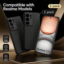 黑色保护壳，适用于 Realme 系列，防汗防指纹，触感柔软舒适，防滑防汗，耐磨防刮，防震保护。 - 黑色 - 查看 78