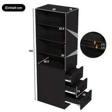 180 Cm High, Extra Narrow Bookcase With Side Drawers - Adjustable Shelves, Interchangeable Left And Right, Suitable For Small Spaces - Sideboard, Living Room Cabinet, Bookcase - Black - View 2