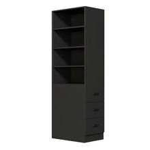 180 Cm High, Extra Narrow Bookcase With Side Drawers - Adjustable Shelves, Interchangeable Left And Right, Suitable For Small Spaces - Sideboard, Living Room Cabinet, Bookcase - Black - View 6