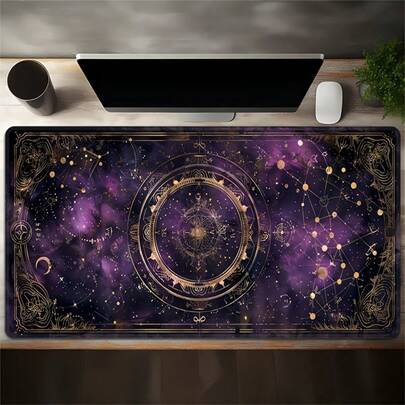 1 PC Extra Large Desk Mat Compatible With Desktop/Laptop - Non-Slip Gaming/Office Mouse Pad With Purple Moon And Star Card Pattern, Durable Computer Accessory, Suitable For Wrist Protection, Ideal Desktop Mat For Gamers, And A Perfect Gift For Office Decor.