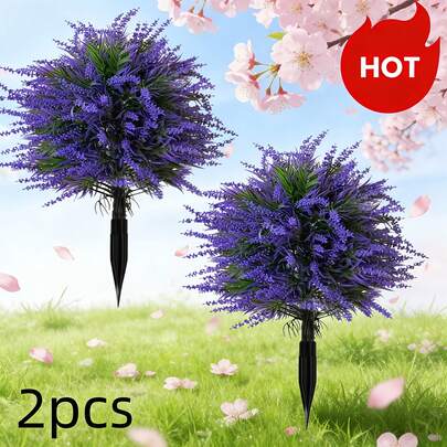 2pcs/Set Large Blue & Purple Artificial Lavender Tree With Stand, UV-Resistant Material Suitable For Outdoor Weather-Proof Or Indoor Decor To Add Romantic Ambiance, Great For Wedding Backdrops/Housewarming/Store Display, Valentine's Day/Easter Decoration - Fake Plants