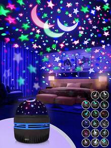 1 Peça Luz Noturna Estrelada de OVNI LED, Lâmpada de Projeção para Dormir, Luz Ambiente de Projeção de 7 Cores para Decoração de Casa, Sala de Estar, Decoração de Feriado, Decoração de Parede, Acampamento, Presente de Aniversário - projeção do céu estrelado - Visão 10
