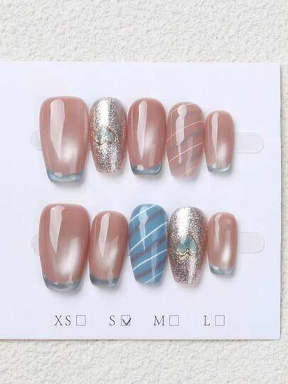 10-Piece Simple And Cute Handmade Nail Set, Purple Glitter Nail Decorations, Nude Purple Base Press-On Nail Stickers, Innocent And Cute Nail Accessories, Suitable For Women And Girls, Can Be Used For Going Out, Taking Photos, Dating, Parties, Daily Wear, And Other Occasions.