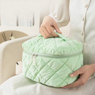 High-Quality Ins-Style Feather Down Cosmetic Bag, Large Capacity Travel Makeup Organizer With Elegant Design For Women