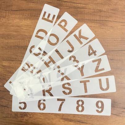 7pcs Letter & Number Stencils, 2*12 Inch Reusable Painting Templates, Includes 26 English Alphabets And 10 Digits For Scrapbooking, Birthday, Wedding, DIY Crafts