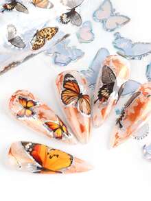 10张彩色蝴蝶美甲贴纸，20x4厘米，星空蓝粉色蝴蝶美甲箔，优雅DIY美甲装饰 - 彩色 - 查看 7