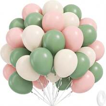 60 quả bóng bay màu hồng và xanh lá cây, kích thước 12 inch, màu xanh lá nhạt, hồng nhạt, cát và trắng, thích hợp trang trí sinh nhật, tiệc cưới, tiệc theo phong cách Boho. - màu xanh lá - Xem 1