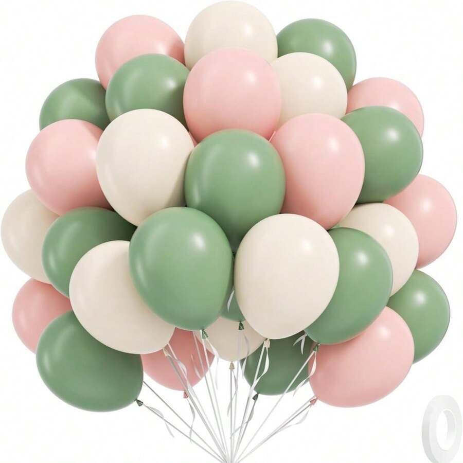 60 quả bóng bay màu hồng và xanh lá cây, kích thước 12 inch, màu xanh lá nhạt, hồng nhạt, cát và trắng, thích hợp trang trí sinh nhật, tiệc cưới, tiệc theo phong cách Boho. - màu xanh lá - Xem 1