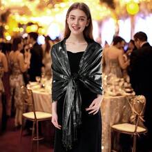 Women's Pashmina Shawls Wraps Scarf For Evening Dresses Bridal Bridesmaid Wedding Winter Large Warm Soft Silky Scarves - 黑色 - 查看 5