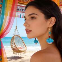 1 Pair Handmade Beaded Imitation Deep Sea Shell Blue Vacation Earrings - Multicolor - View 8