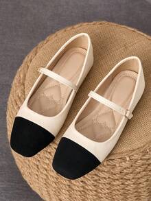 MonaNise Women's Fashion Square Toe Brown Low Vamp Patchwork Apricot Bow Flat Shoes, Suitable For Outdoor Activities In Autumn, Available In Black, White, Burgundy, Khaki, Versatile - Black and White - View 4