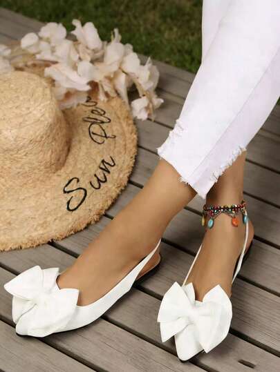 Zapatos cómodos para mujer, zapatos de moda con lazo y punta puntiaguda para damas, elegantes para uso diario en la oficina y para ir y venir, en blanco, negro y a rayas, zapatos planos adecuados para todas las estaciones