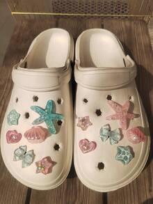 Bộ 12 phụ kiện trang trí giày hình nơ, sao biển, vỏ ngọc trai, trái tim, ngôi sao năm cánh, thích hợp cho dép xăng đan, dép đi biển, dép lê. - Nhiều màu - Xem 9