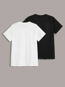 2026 Manfinity Homme Men 1pcs Round Neck Plain Casual Short Sleeve Tee, Boyfriend Gift, For Workstreetwear,Y2k - Black - View 7