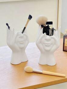 1个人体造型桌面收纳盒，多功能笔/化妆刷收纳盒 - 白色 - 查看 2