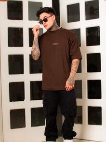 Oversized Streetwear Crew Neck T-Shirt DMUNIZ Santinni Gentleman's 100% Cotton Premium Release Gym Workout New - 鏽棕色 - 查看 2