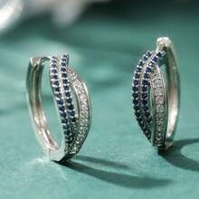 1 Pair Retro Style Fashion Blue & White Earrings, An Elegant & Delicate Jewelry Gift For Women, Suitable For Holidays, Vacations, Parties And Dates - Silvery - View 5