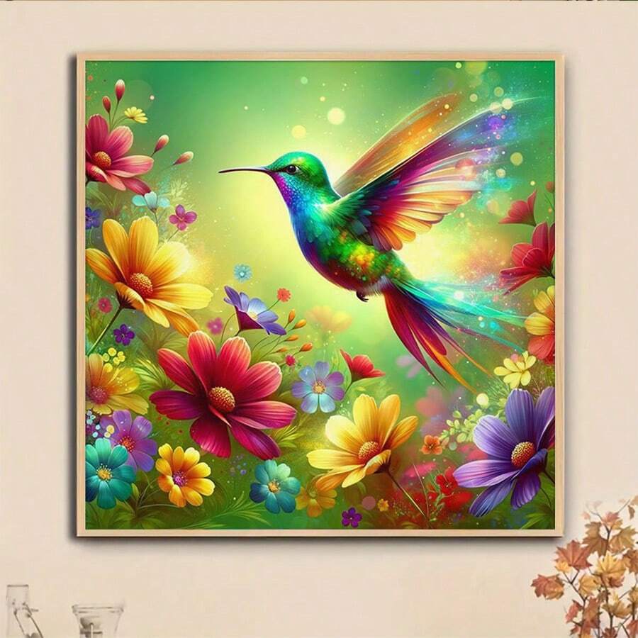 1件套DIY蜂鸟花卉5D钻石画套装，尺寸可选：[30*30厘米/11.8*11.8英寸] [40*40厘米/15.7*15.7英寸]，适合成人初学者DIY马赛克钻石画，全钻手工爱好，可作客厅、卧室、办公室墙面装饰，也可作为送给家人和朋友的惊喜礼物，无框。 - 無框 - 查看 1