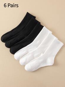 Conjunto de 6 pares de meias esportivas unissex confortáveis, ideais para esportes e treinos. Meias longas femininas, para uso casual e profissional. Antibacterianas, macias, nas cores preto e branco, resistentes a odores, absorventes de umidade, leves e respiráveis. Excelente respirabilidade. - Preto e Branco - Ver 9