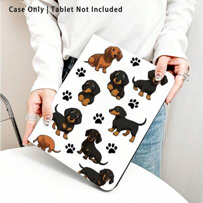 1pc Dachshund & Paw Print Pattern Flip Cover Tablet Protective Case, Suitable For Huawei Matepad SE 11in/Matepad Pro 11in/Matepad 11.5in 2026, Honor Pad 8/9/10, Honor GT 11.5inch/X7/X8A/X9/X8Pro/X9Pro/X10 PRO/V9/V8 Pro, S11/A11/A11+, , , Apple, , And More, Auto Sleep/Wake Function, Suitable For Back To School, Valentine's Day