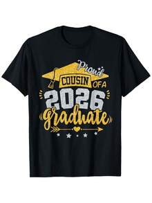 2026 Graduate Proud Cousin T-Shirt - Funny Graduation Gift For Aunt, Uncle, Family & Coworkers (Unisex Loose Fit)| 2026 Grads Celebration Apparel With Slogan| Year-Round Wear - 黑色 - 查看 1