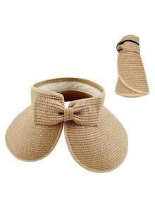 1顶女士遮阳帽/渔夫帽，镂空编织帽檐，适合日常佩戴 - 彩色 - 查看 6