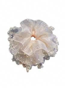 1个法式优雅珍珠蕾丝发圈，新款后颈马尾发绳发饰 - 彩色 - 查看 6