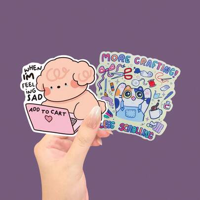 当我感到难过时，励志贴纸、趣味垃圾袋、耐刮耐用、“多做手工少刷手机”猫咪贴纸、防水乙烯基涂鸦贴纸、色彩缤纷的手工爱好者设计，包含剪刀、颜料和缝纫用品，适用于笔记本电脑、摩托车、工具箱、吉他、踏板车、汽车贴纸和保险杠贴纸。贴纸、大型汽车贴纸、汽车贴纸