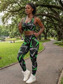 Gym Clothes Fit Top And Pants Sets - Green - View 3