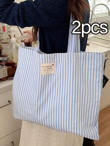 复古条纹帆布手提包，女士大容量条纹帆布手提包 - 时尚单肩包，适合旅行和购物，亮红色和白色条纹，大容量，百搭，可水洗 - 无扣，日常手提包，休闲日常手提包，沙滩包 - 彩色 - 查看 20
