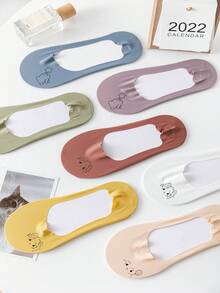 1/3/5 Pairs Women's Invisible Boat Socks, Breathable Non-Smelly, Silicone Non-Slip Heel, Cartoon Print Low-Cut Invisible Socks - Multicolor - View 3