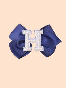 1 Piece Girls Initial Hair Clips A-Z, Preppy Style Navy Blue Grosgrain Ribbon Bows With Pearls, Cute Personalized Hair Barrettes For Little Girls - Navy Blue - View 25