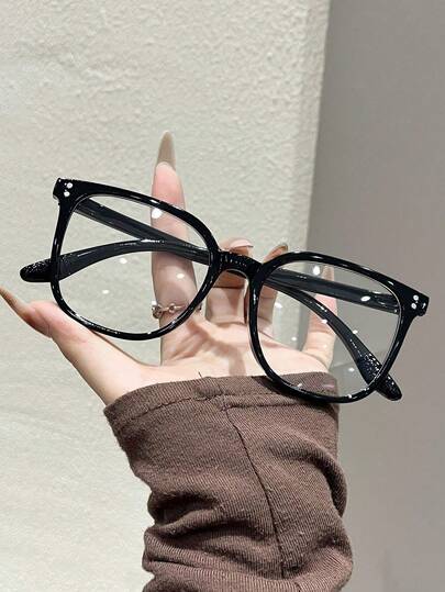 1pc Women's Large Square Fashion Glasses, High-Definition Transparent Lenses, Plastic Frame With Inlaid Design, Fashionable And Minimalist Style, Suitable For Workplace Wear And Various Face Shapes