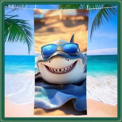 A Super Soft, Quick-Drying Beach Towel With A Shark Glasses Pattern Design, Highly Absorbent Swimming Towel, Suitable For Swimming, Sports, Beach, Camping, Diving, Surfing, Outdoor Adventures, A Must-Have For Sunbathing And Beach Use, Machine Washable, Microfiber, Skin Friendly, Durable, Fade Resistant, Sand-Proof, Lightweight, Portable, Travel Towel, Gym Towel, Cooling Towel, Towel Wrap, Hair Towel, Hand Towel, Beach Mat, Beach Blanket, Beach Vacation Essentials, Beach Must Haves, Beach Items, Beach Supplies, Beach Gear, Travel Accessories, Pool Accessories, Cruise Accessories, Bathroom Accessories, Beach Accessories, Ideal Gift For Family, Friends