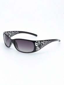 Y2K Floral Embossed Mini Square Fashion Eyeglasses, Suitable For Daily Wear & Parties - 黑色 - 查看 6