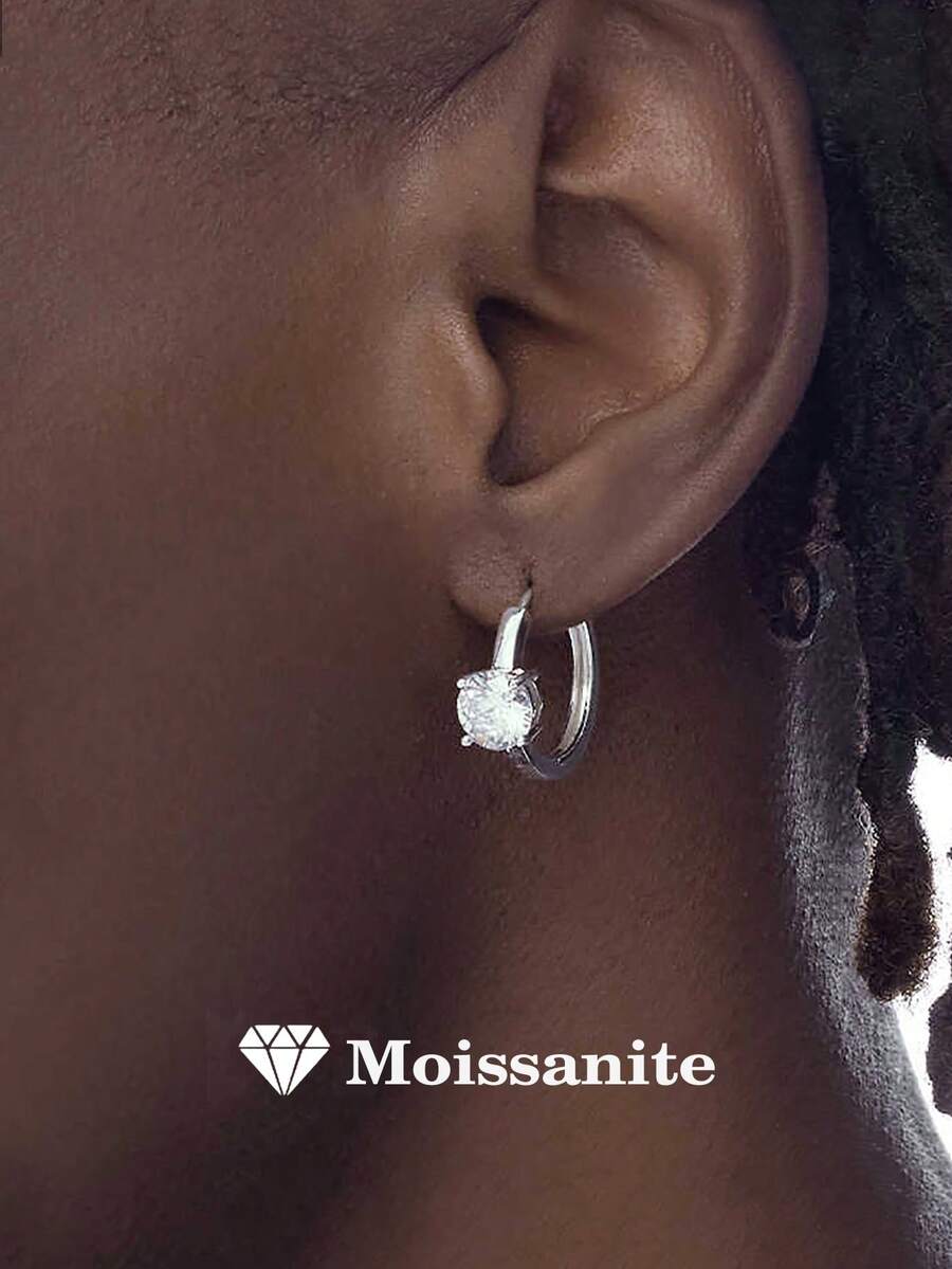 2只925银0.5克拉莫桑石耳环，优雅时尚，适合男士日常佩戴，也适合情人节、宴会、通勤、结婚纪念日等场合，是男士珠宝礼品的理想之选。 - 銀色 - 查看 1