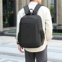 男士背包，休闲街头风通勤旅行包，大容量，超薄，轻便 - 黑色 - 查看 1