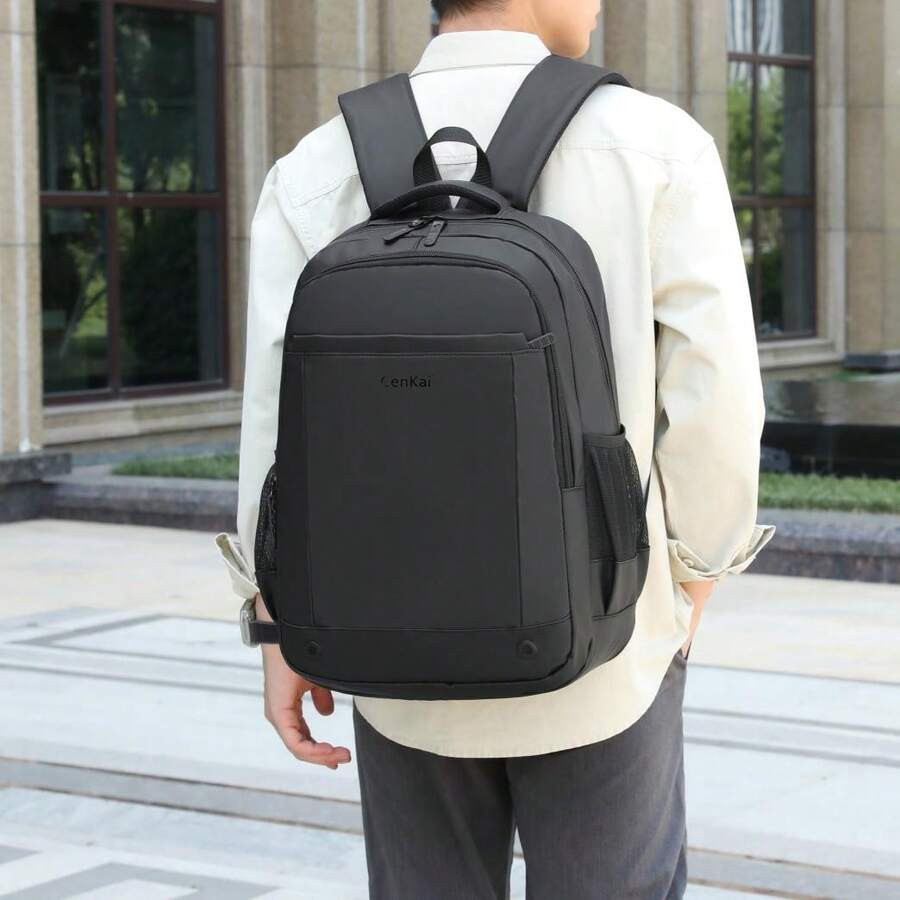 男士背包，休闲街头风通勤旅行包，大容量，超薄，轻便 - 黑色 - 查看 1