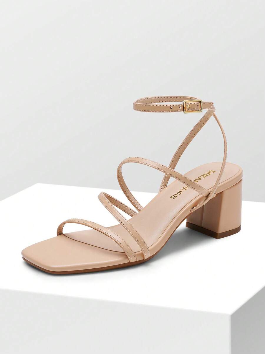 Fashion Chunky Low Heel Summer Sandals For Teenagers Thin Strap Square Open Toe Heeled Sandals For Party Wedding Evening - Màu be - Xem 1