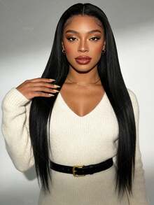 VIOLLY Tóc giả thẳng 28 inch 13x6 HD trong suốt, kiểu rẽ ngôi tự do từ tai đến tai, mật độ 200%, đường chân tóc mềm mại, tóc con, đã tỉa sẵn, đã tẩy trắng các nút thắt, màu #1B, pha trộn tóc tự nhiên, thích hợp cho mùa lễ hội. - 1B - Xem 6